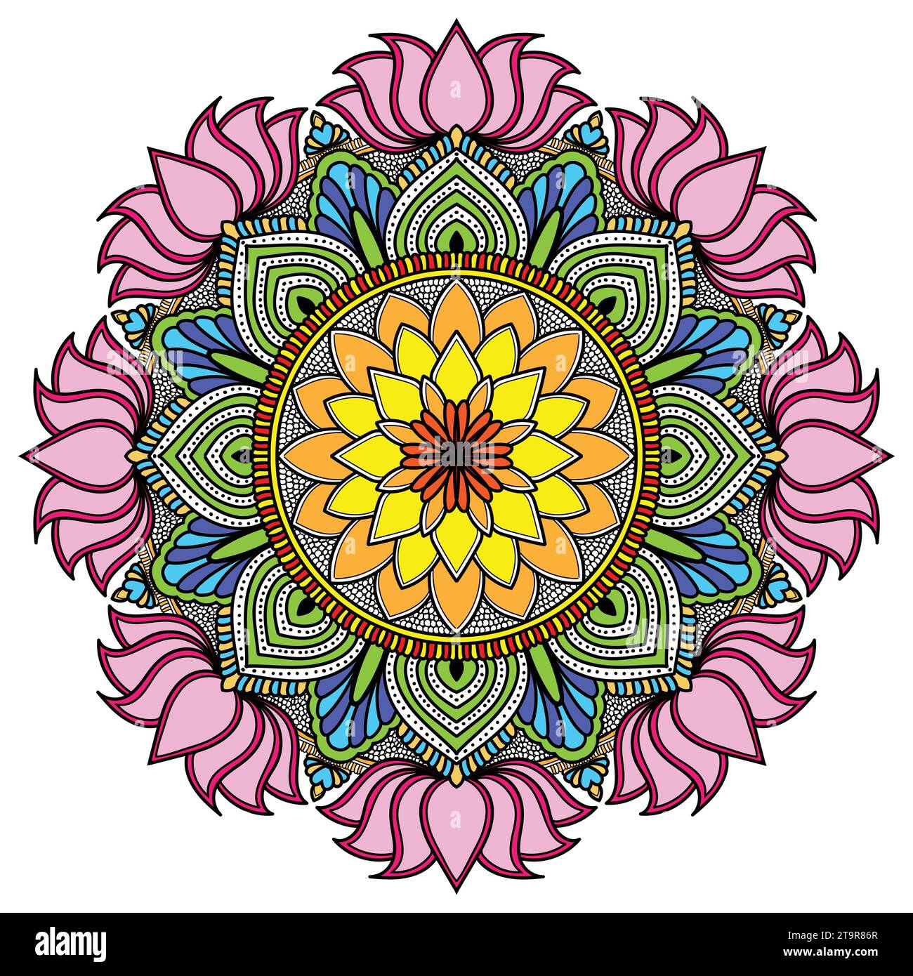 motif floral mandala pour la décoration, spiritualité, décor traditionnel, livre de coloriage, élément lotus, illustration vectorielle. Illustration de Vecteur