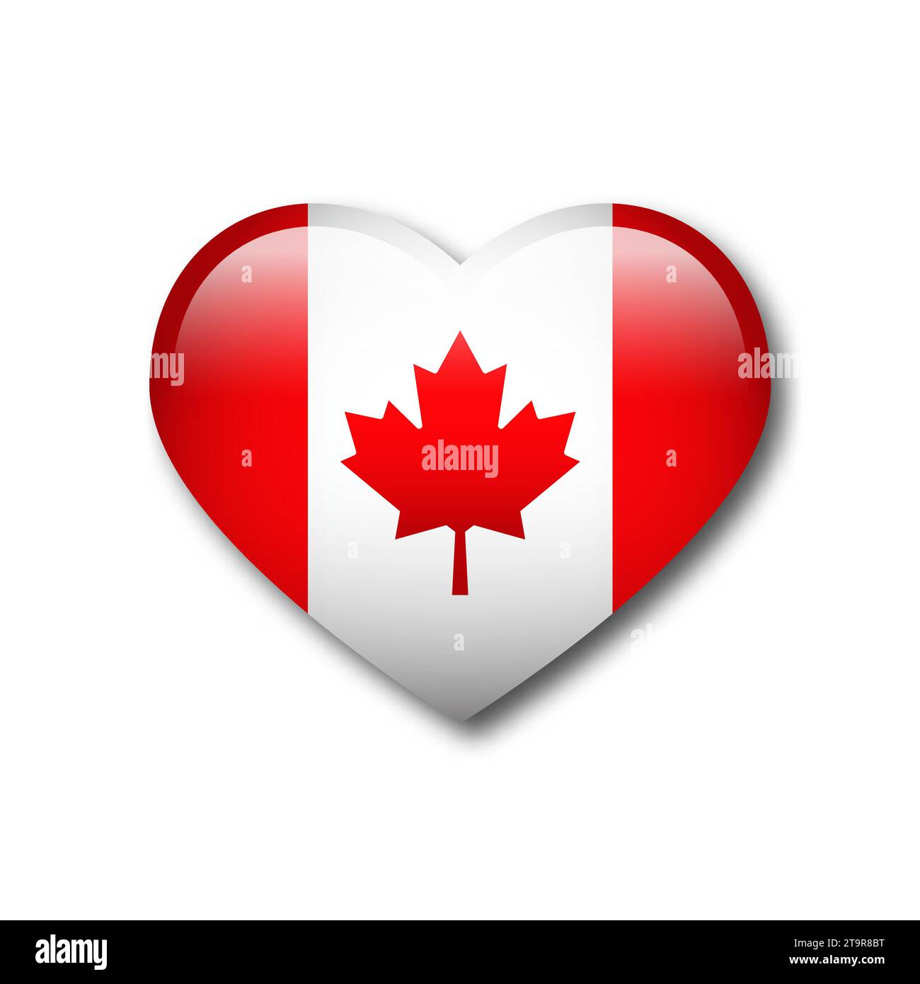 Drapeau canadien en silhouette de coeur. Drapeau du Canada en forme de coeur. Illustration vectorielle plate. Illustration de Vecteur