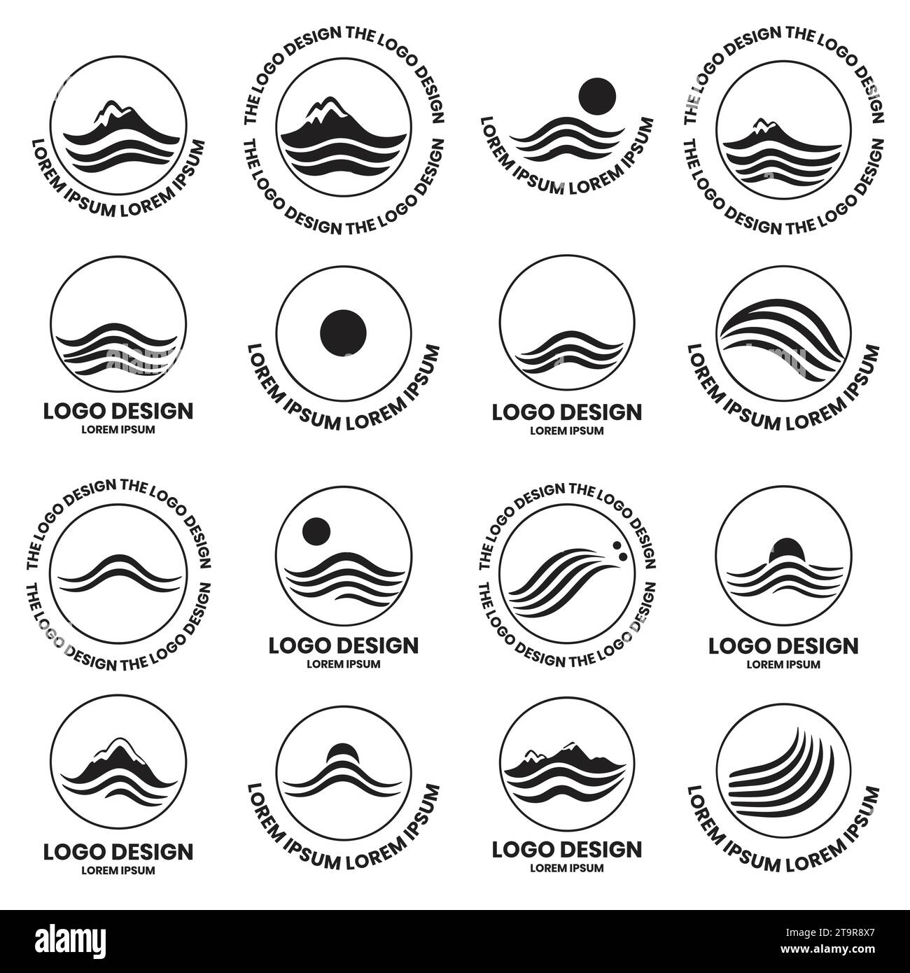 Logo mer ou vague dans un style minimaliste pour la décoration isolée sur fond Illustration de Vecteur