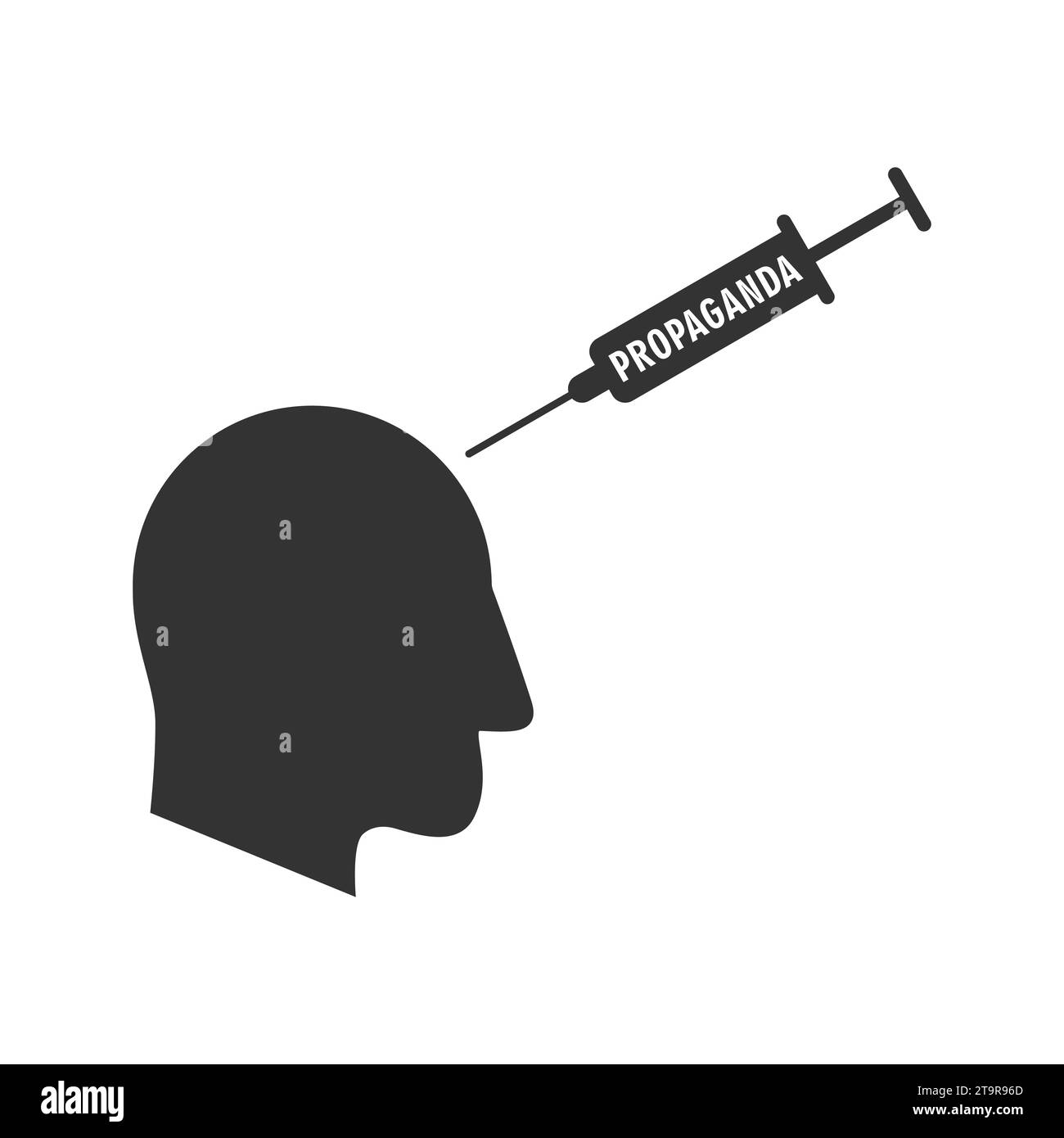 Injection de propagande dans la tête. Seringue avec propagande. Illustration vectorielle plate. Illustration de Vecteur