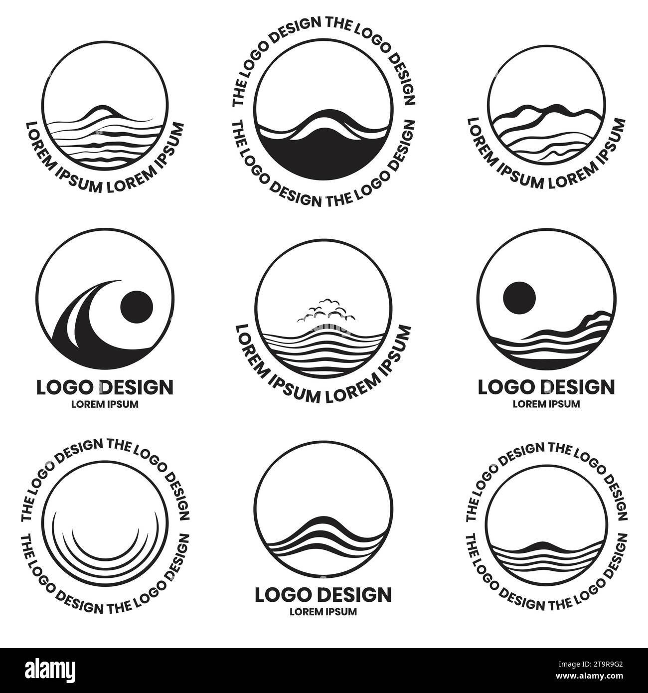 Logo mer ou vague dans un style minimaliste pour la décoration isolée sur fond Illustration de Vecteur