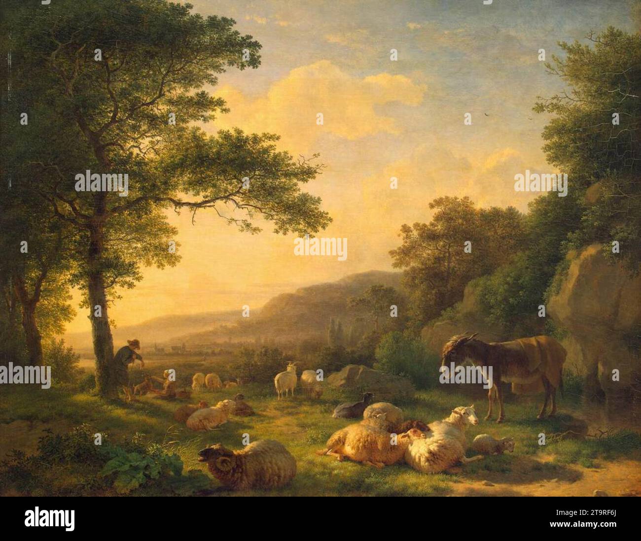 Paysage avec un troupeau de moutons vers 1800 par Balthazar Paul Ommeganck Banque D'Images