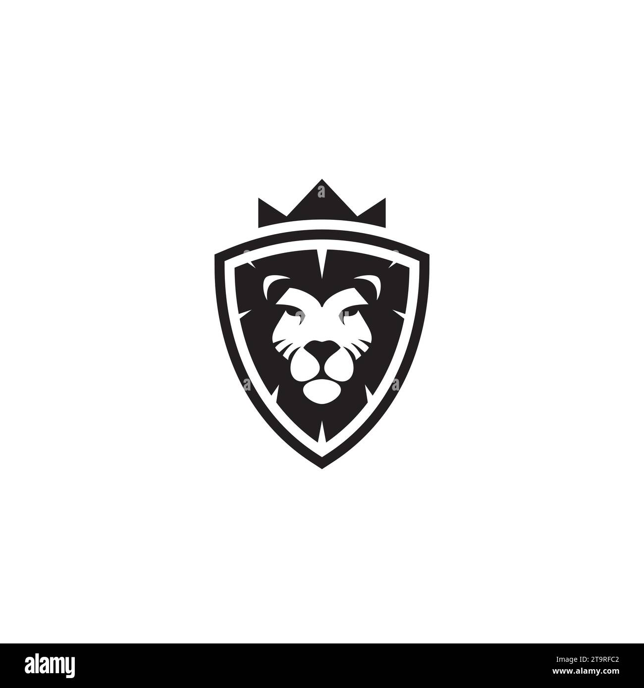 Logo ou icône Lion, Bouclier et couronne Illustration de Vecteur