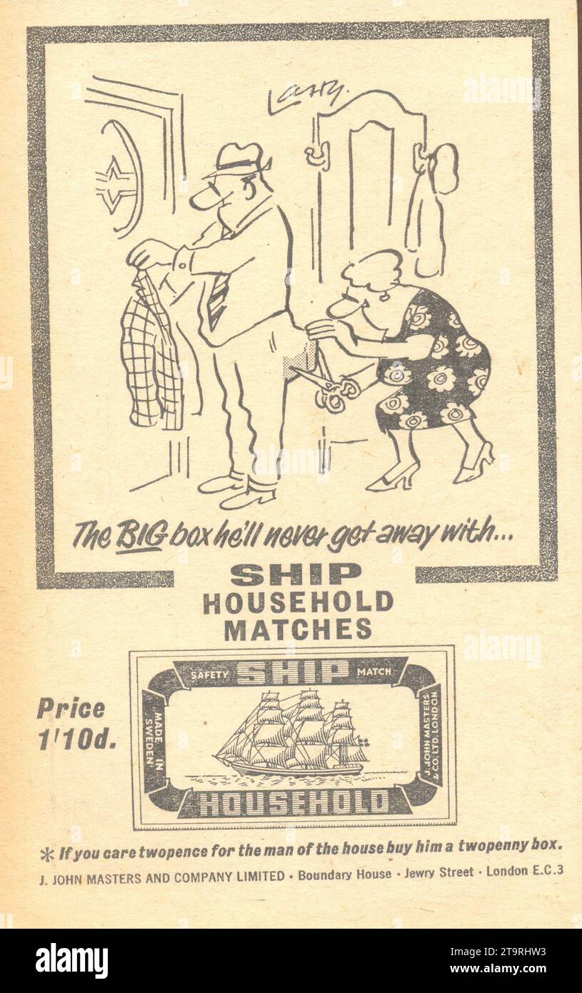 Publicité pour les matches de ménage de navire dans le [London] Evening Standard 1967 Banque D'Images