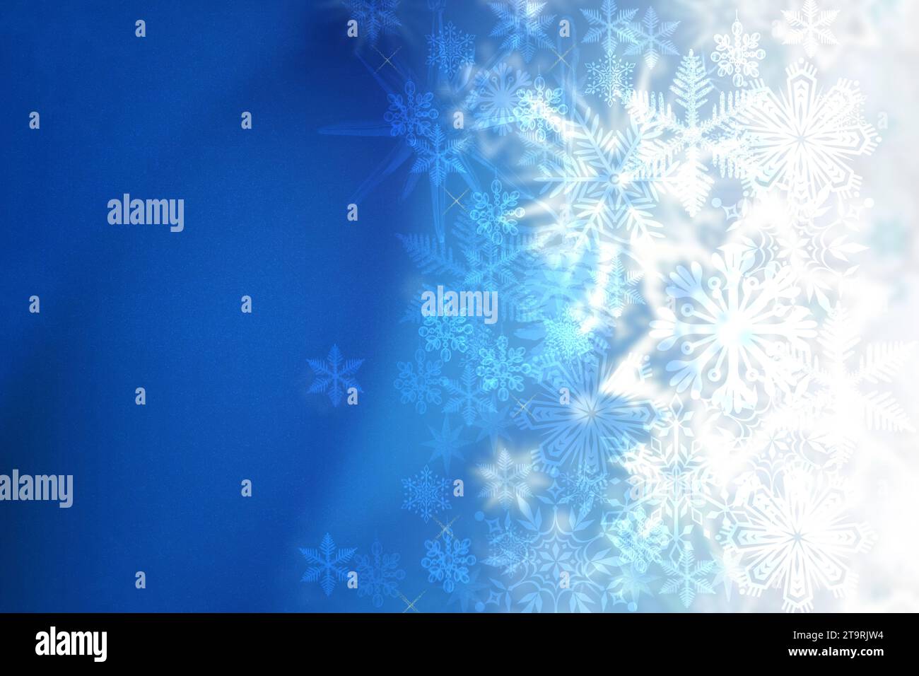 Modèle de carte de Noël. Texture de fond de noël bleu hivernal abstrait festif avec des boules de Noël illuminées pastel bokeh, des étoiles et un cadre. Beautifu Banque D'Images