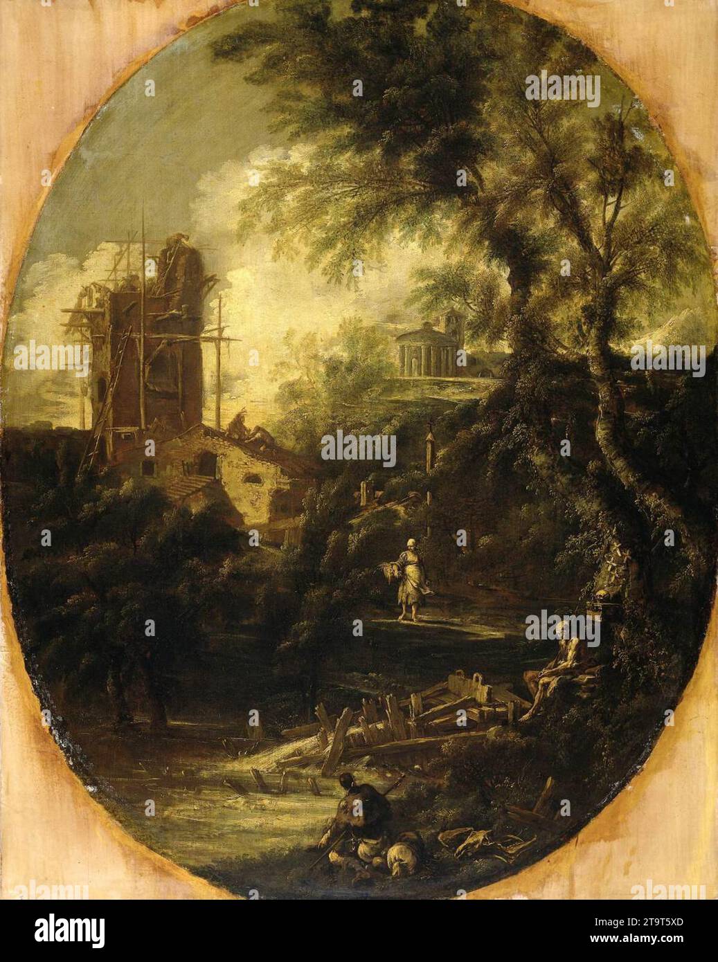 Paysage avec Hermite, pèlerin et paysanne - par Antonio Francesco Peruzzini Banque D'Images