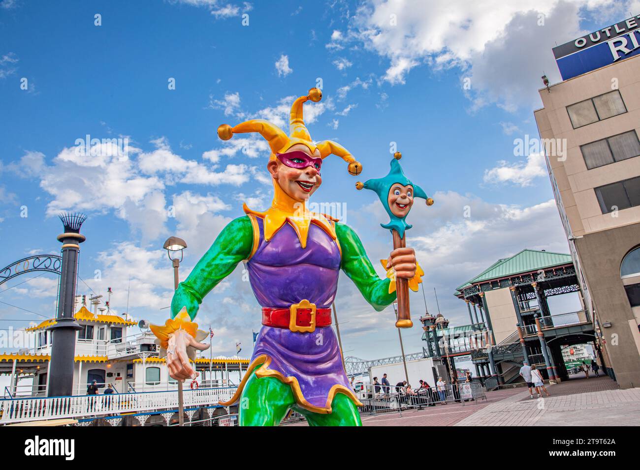 Nouvelle-Orléans, USA - 24 octobre 2023 : Statue de Jester à la Nouvelle-Orléans, symbole du festival Mardy gras. Banque D'Images