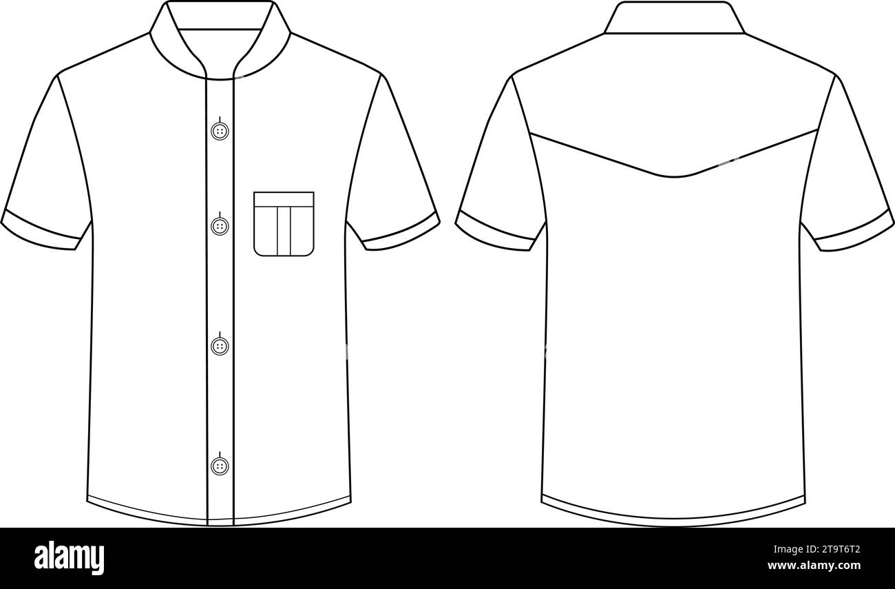 Chemise de villégiature pour hommes à manches courtes plat dessin technique illustration vectorielle maquette conception de modèle Illustration de Vecteur