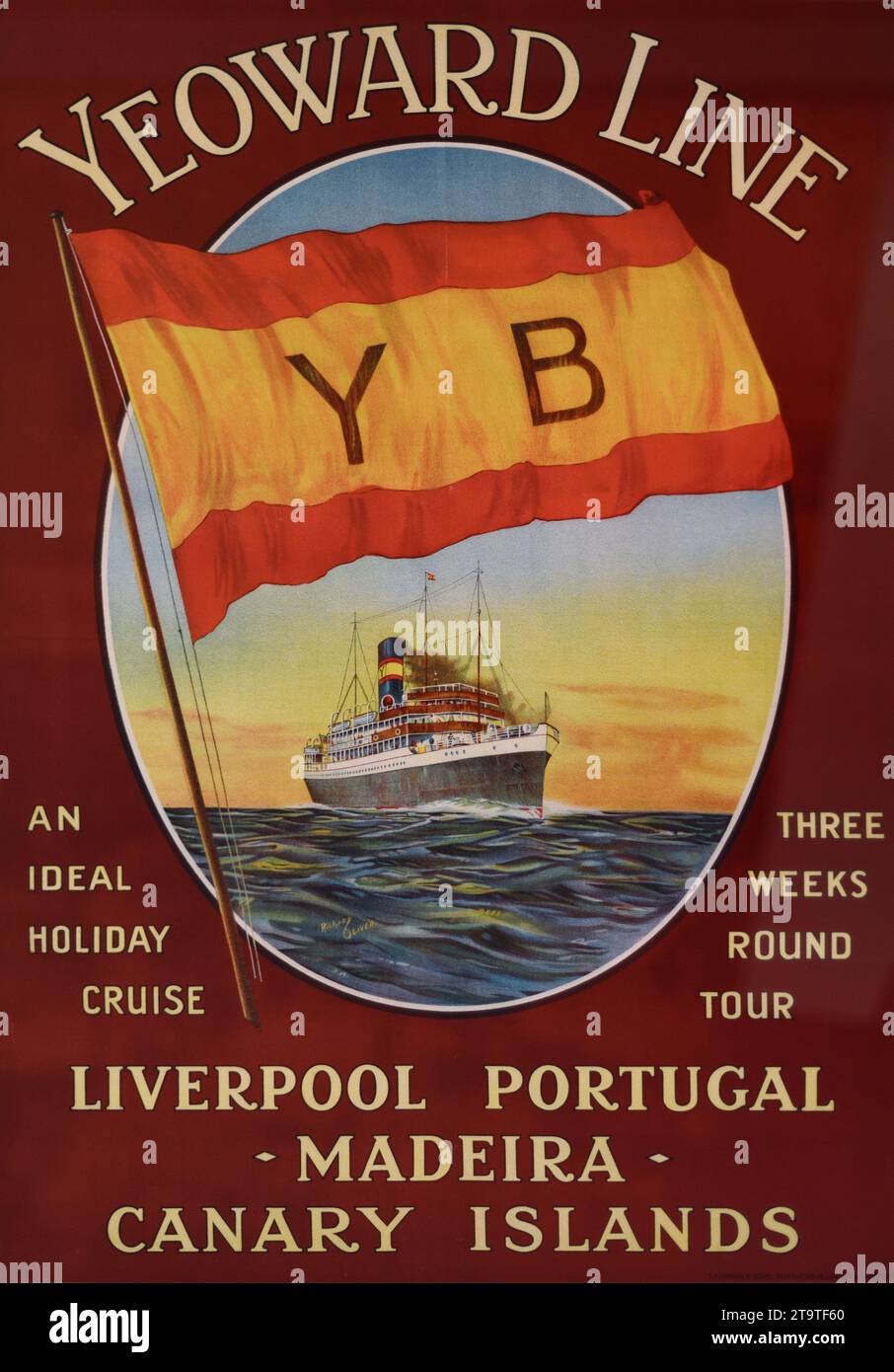 Publicité vintage, publicité, publicité ou affiche pour les navires à passagers Ellerman's City Line de Liverpool au Portugal, Madère et îles Canaries c1910 Banque D'Images