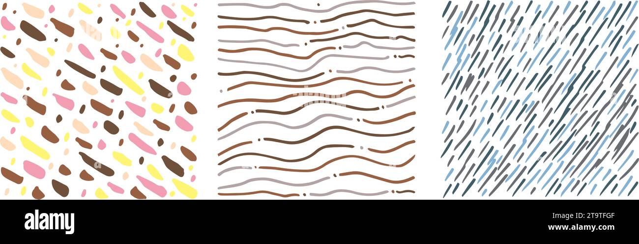 Texture des lignes pointillées de motif de petit tiret. Candi chocolat vecteur de couleur hachurant doodle formes organiques. Tirets courts brosser à la main dessinés aléatoirement Illustration de Vecteur