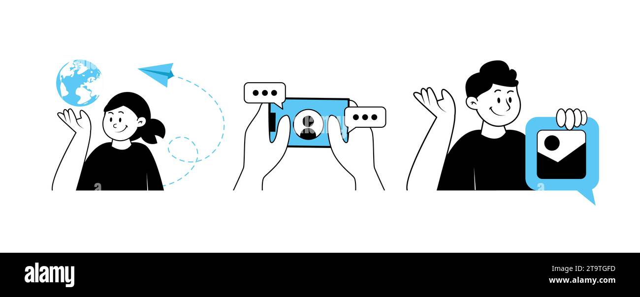 Concept de communication sur les médias sociaux et de partage de contenu Illustration de Vecteur