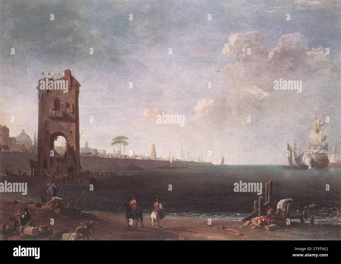 Vue côtière avec Tour 1715-20 par Marco Ricci Banque D'Images