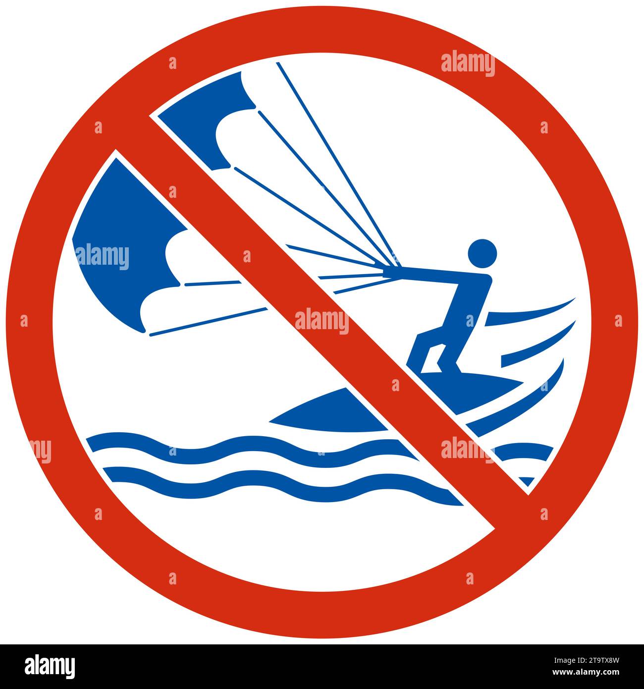Panneau de sécurité aquatique attention, No Kite Surfing Illustration de Vecteur