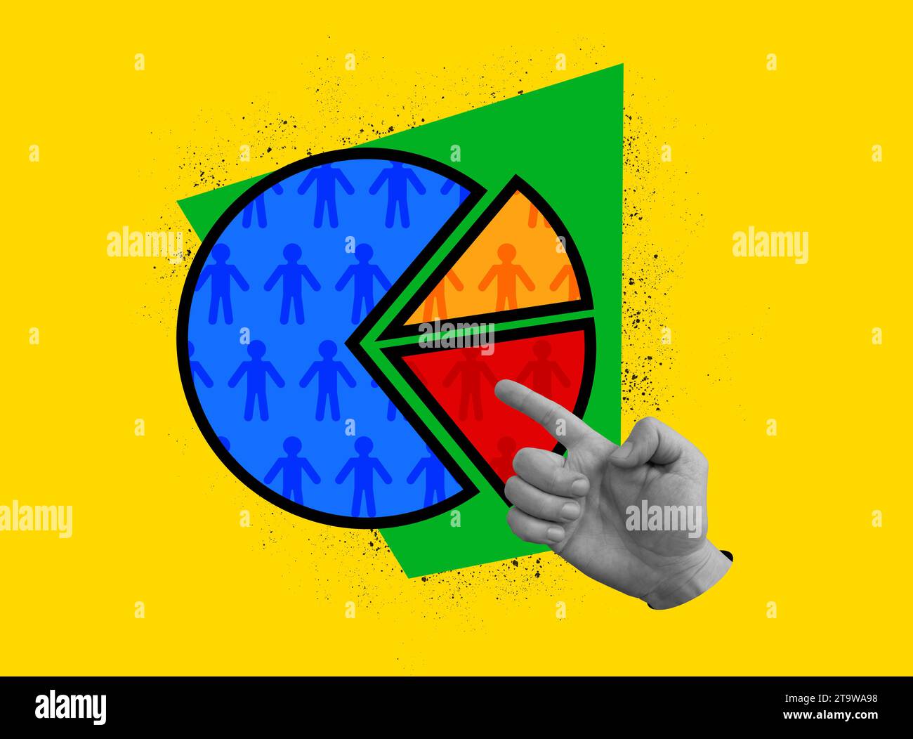 Collage avec main montrant le segment de marché ou niche. Banque D'Images