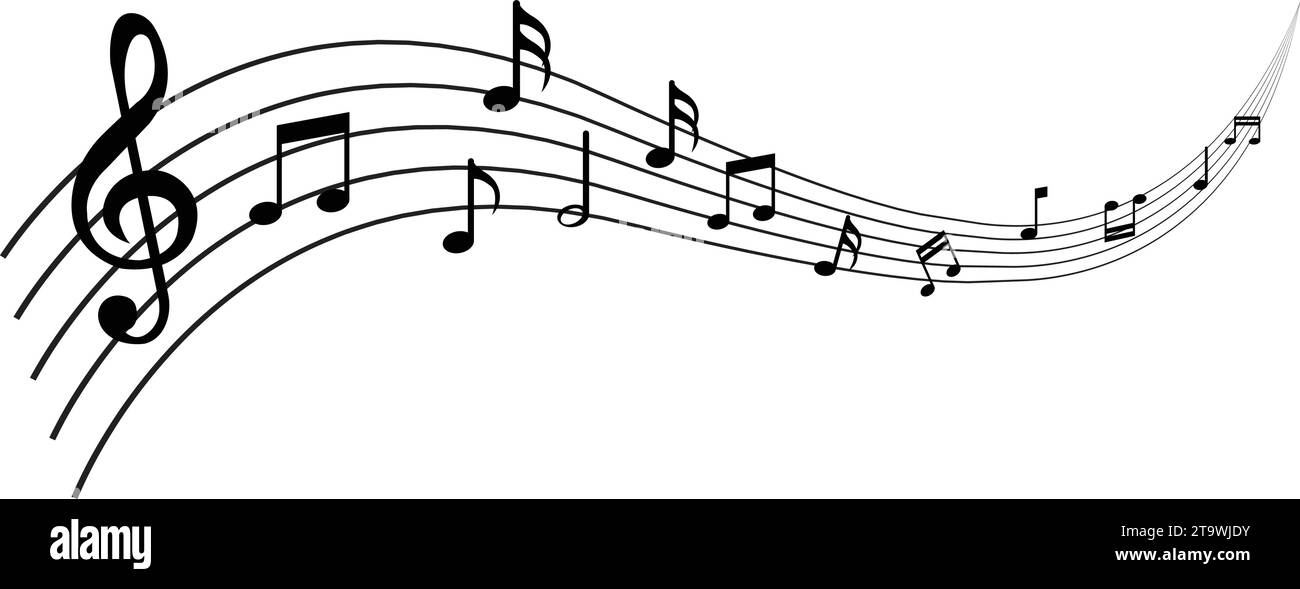 Onde de note musicale. Mélodie des notes de musique. Icônes plates de note de musique, symbole de touche musique. song mords. notes de tonalité sonore. Vecteur de signe de clé musicale Illustration de Vecteur