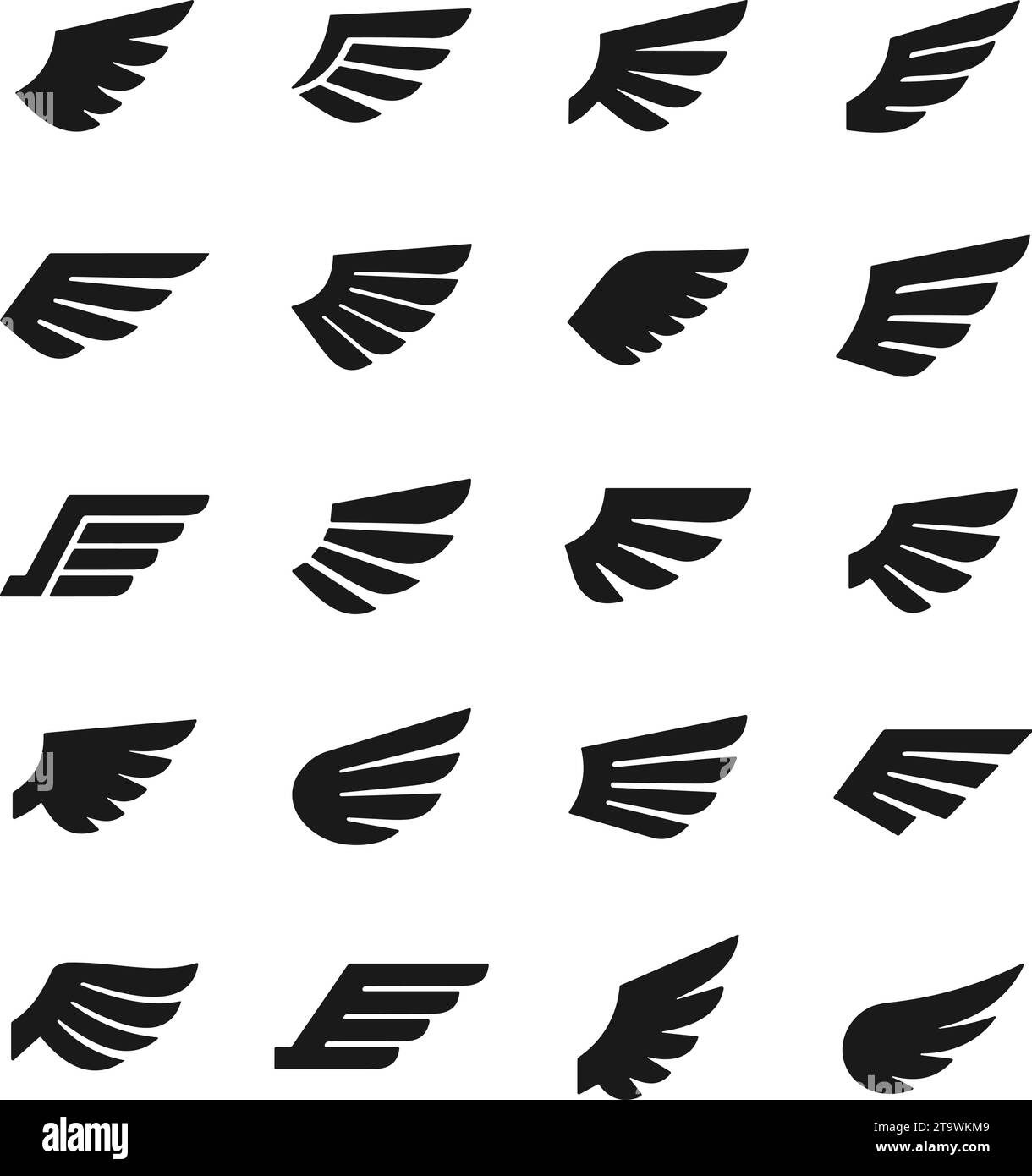 Ensemble d'icônes d'ailes noires. Badges Wings. Badges ailes de collection. Illustration vectorielle. Illustration de Vecteur