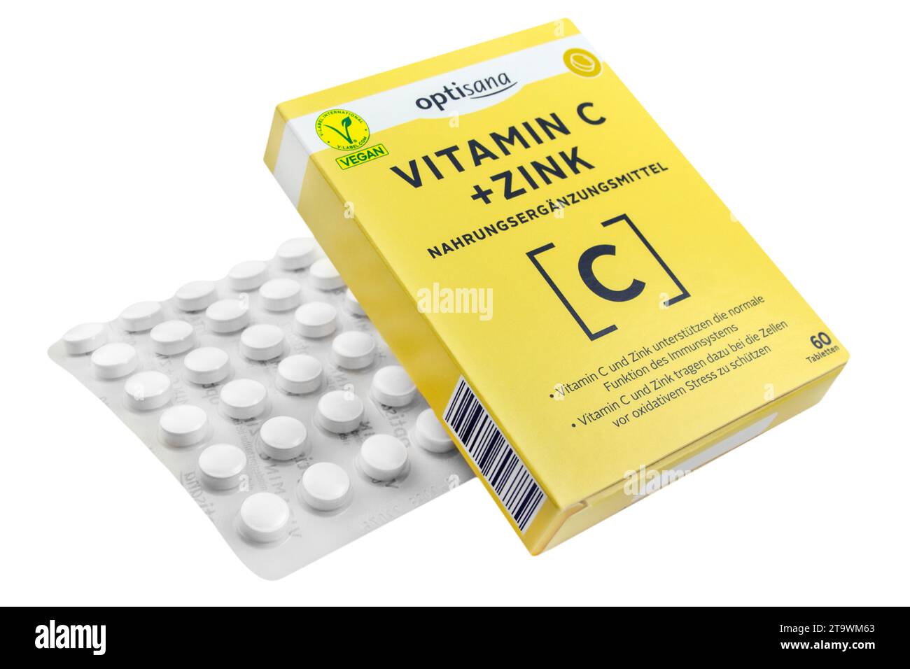 Hambourg, Allemagne - novembre 26 2023 : Optisana Vitamin C und Zink Tabletten vegan Banque D'Images
