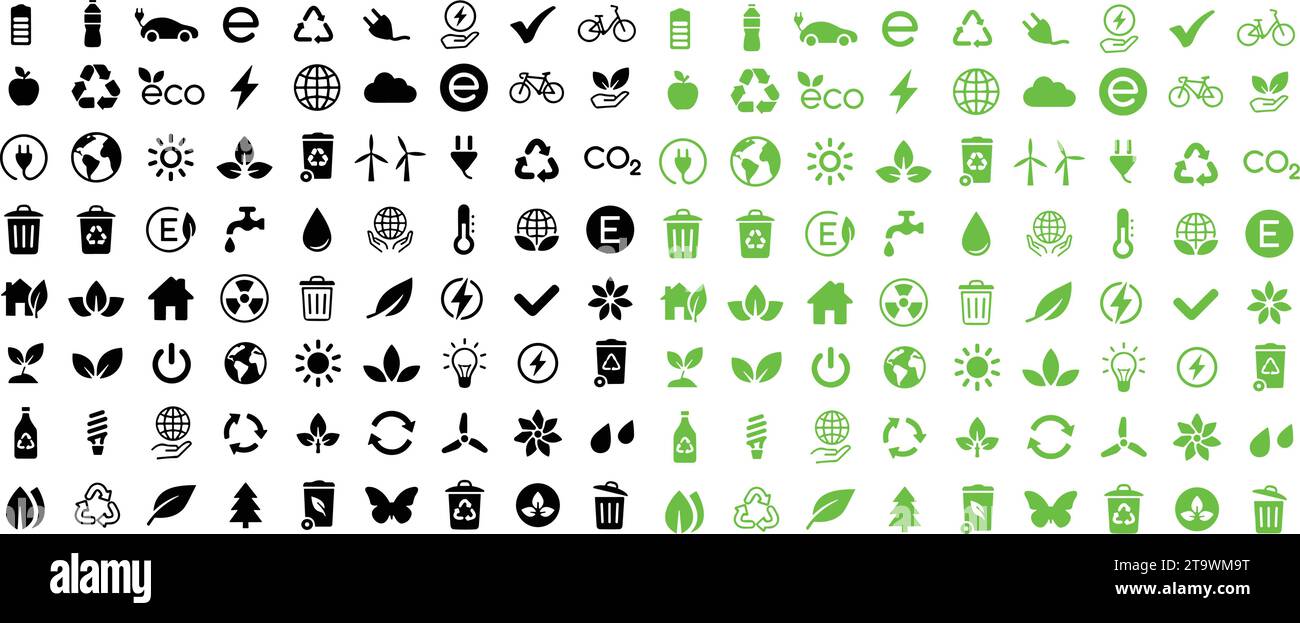 Grand ensemble de sources d'énergie écologiques vertes et propres. Recycler. Nature et énergies renouvelables. Énergie verte et conservation des ressources naturelles. Icônes ECO. gr Illustration de Vecteur