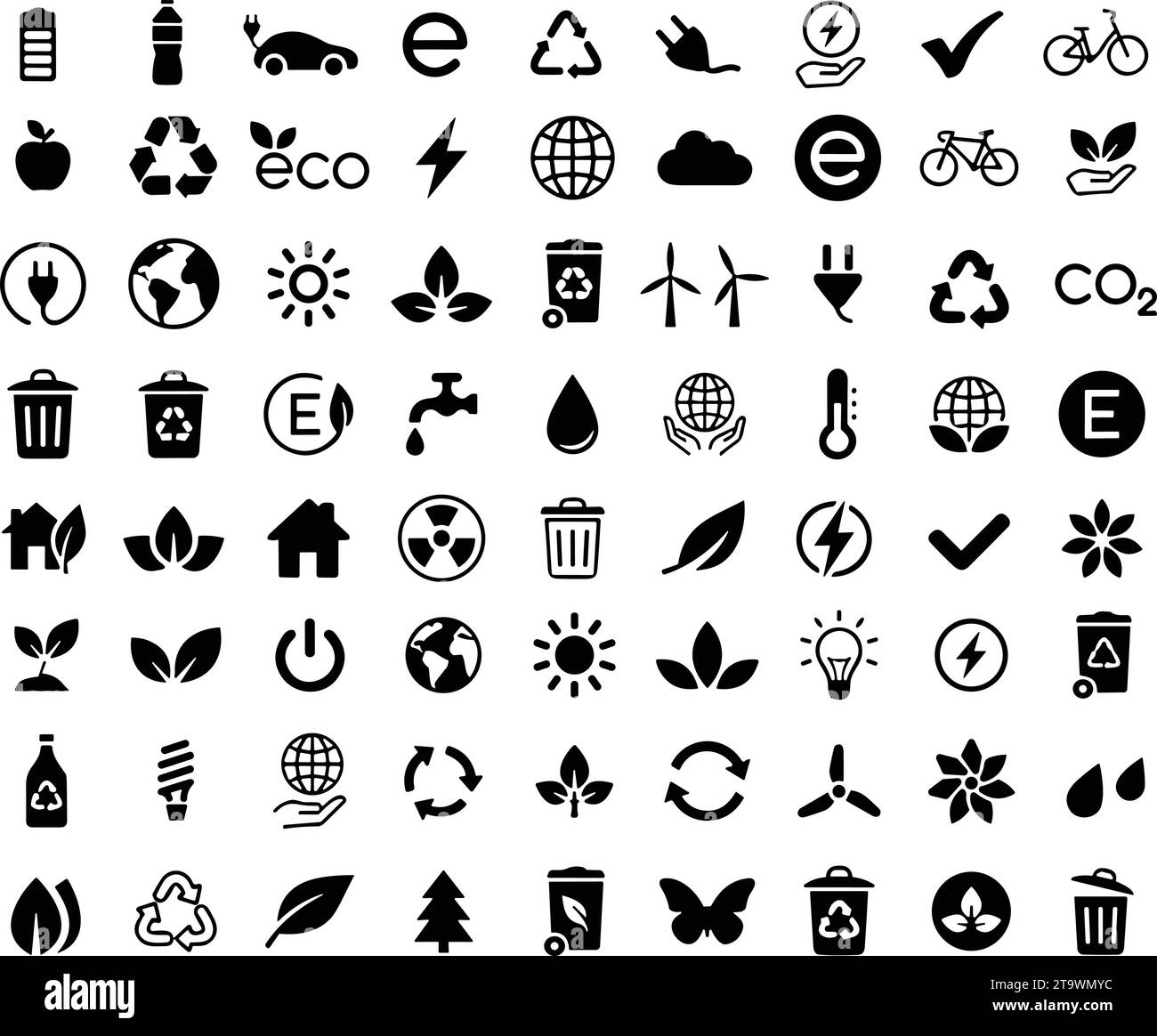 Grand ensemble de sources d'énergie écologiques vertes et propres. Recycler. Nature et énergies renouvelables. Énergie verte et conservation des ressources naturelles. Icônes ECO. gr Illustration de Vecteur
