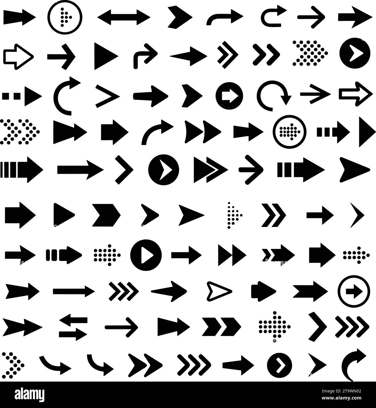 Flèches grandes icônes noires d'ensemble. Icône flèche plate. Collection de vecteurs de flèche. Curseur. Flèches simples modernes. Vecteur de stock Illustration de Vecteur