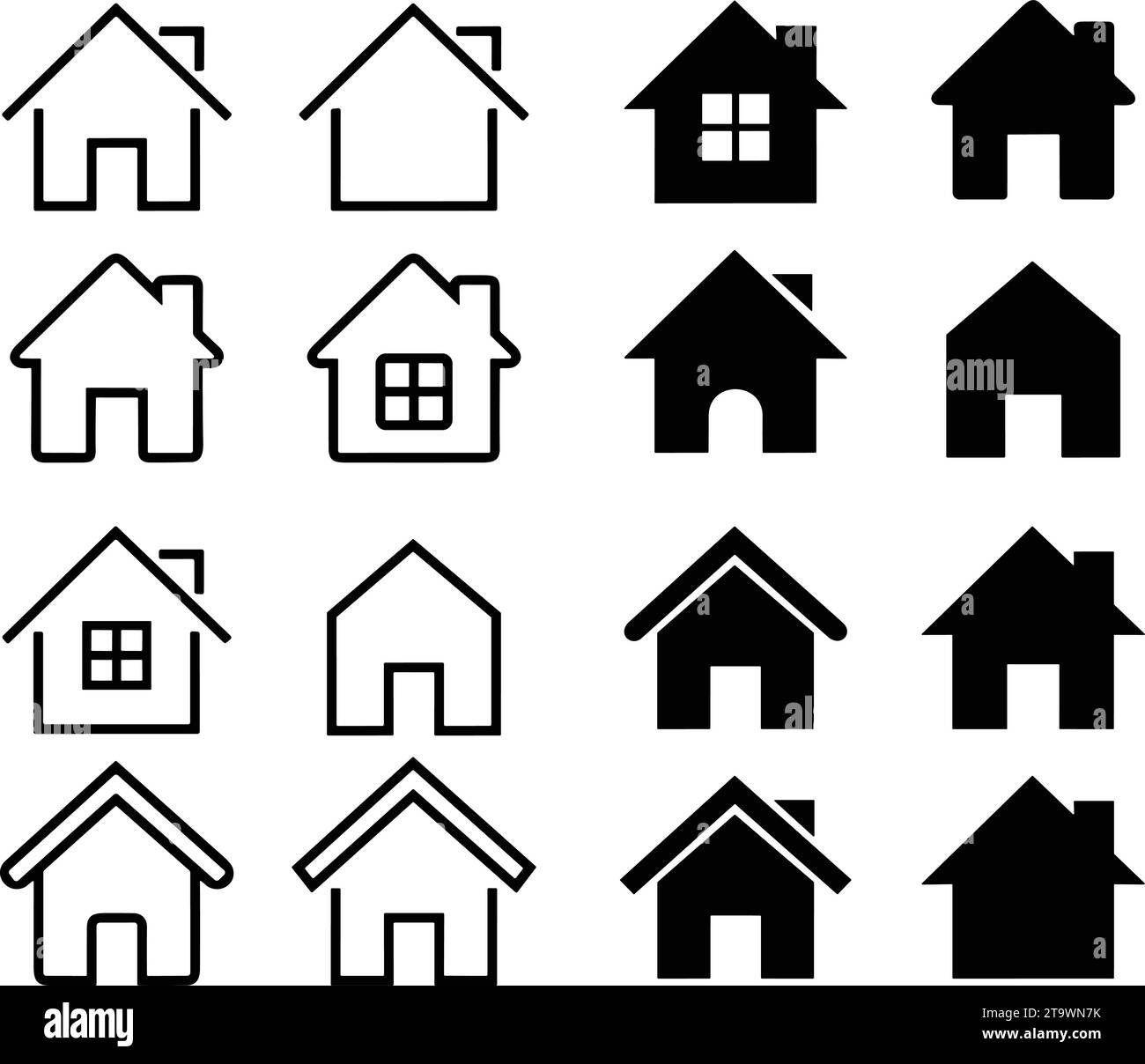 Symbole maison ou maison. HomePage ensemble d'objets immobiliers et maisons icônes noires. Collectez les icônes de la maison dans le style plat et de ligne pour les applications et les sites Web Illustration de Vecteur