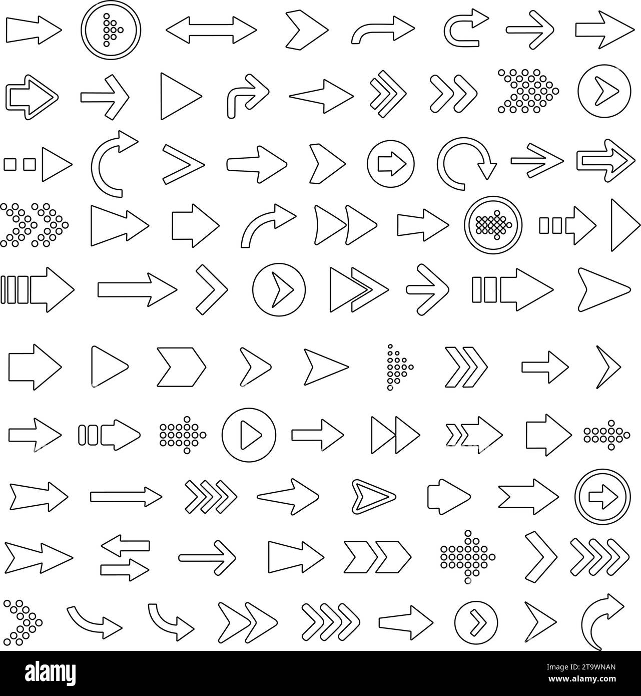 Flèches grandes icônes noires d'ensemble. Icône de ligne de flèche. Collection de vecteurs de flèche. Curseur. Flèches simples modernes. Vecteur de stock Illustration de Vecteur