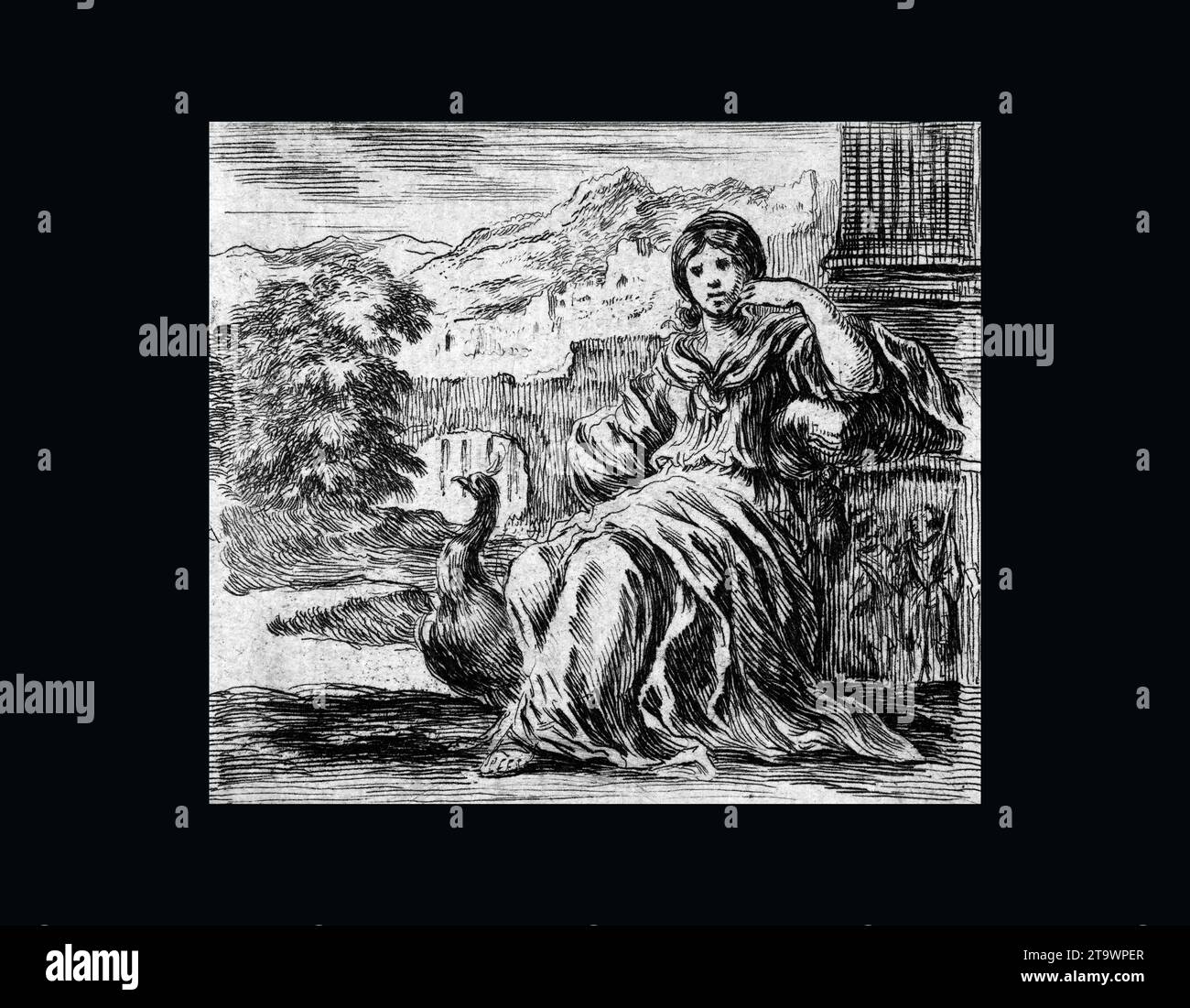 Juno, de 'jeu de la mythologie' (jeu de la mythologie) gravé par Stefano della Bella (italien, Florence 1610-1664 Florence) conçu par Jean Desmarets Banque D'Images