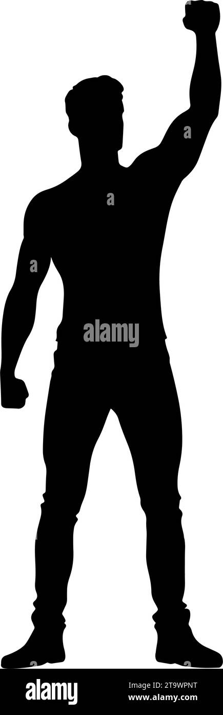 Homme avec la silhouette relevée de poing. Illustration vectorielle Illustration de Vecteur