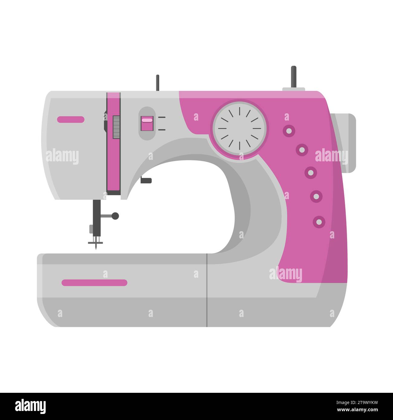 Machine à coudre isolée sur fond blanc. Machine moderne pour icône de couture. Dispositif mécanique pour la couture de tissus et la confection de vêtements. Illustration de Vecteur