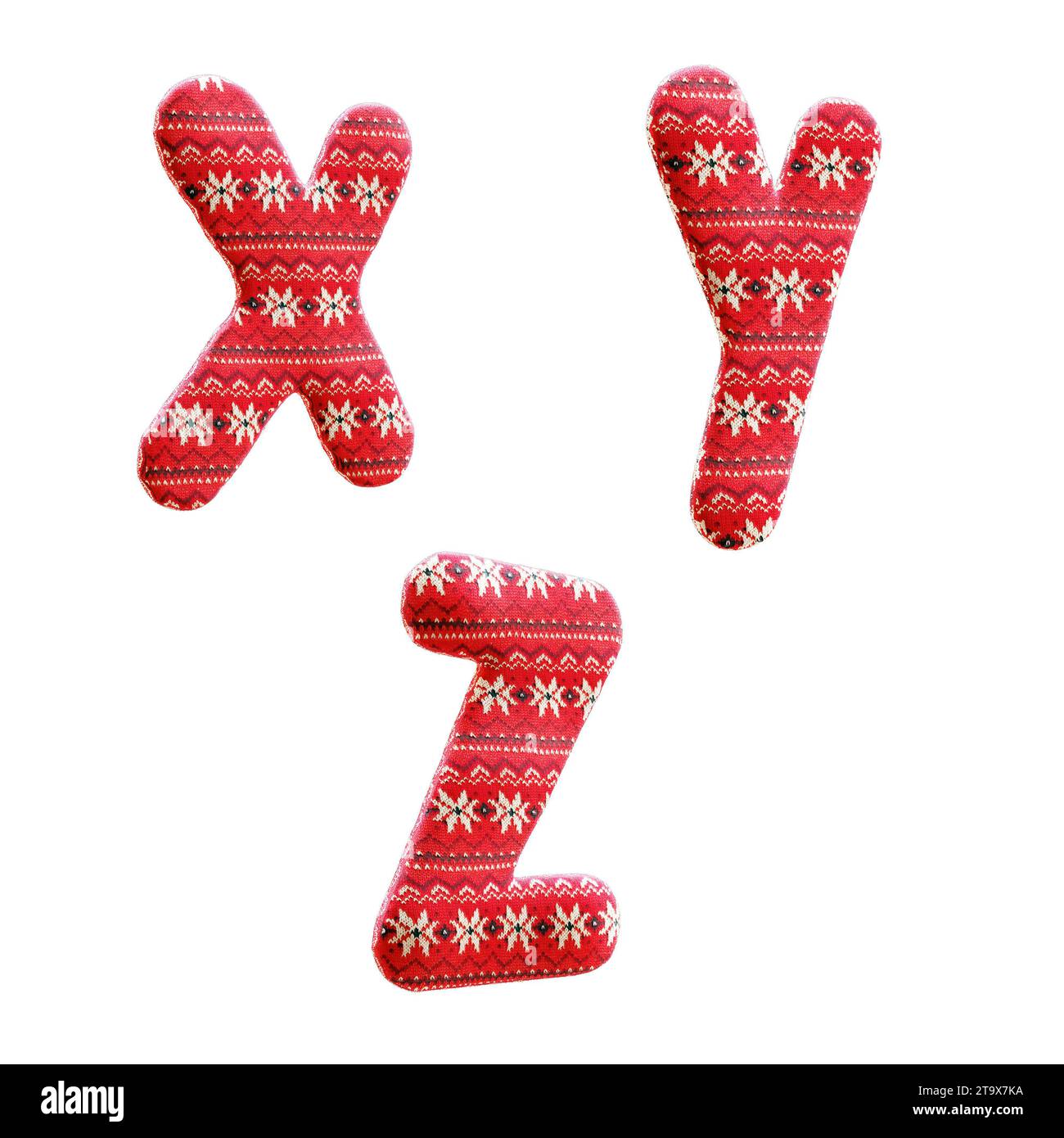 Rendu 3d de l'alphabet de tissu de noël tricoté - lettres X-Z Banque D'Images