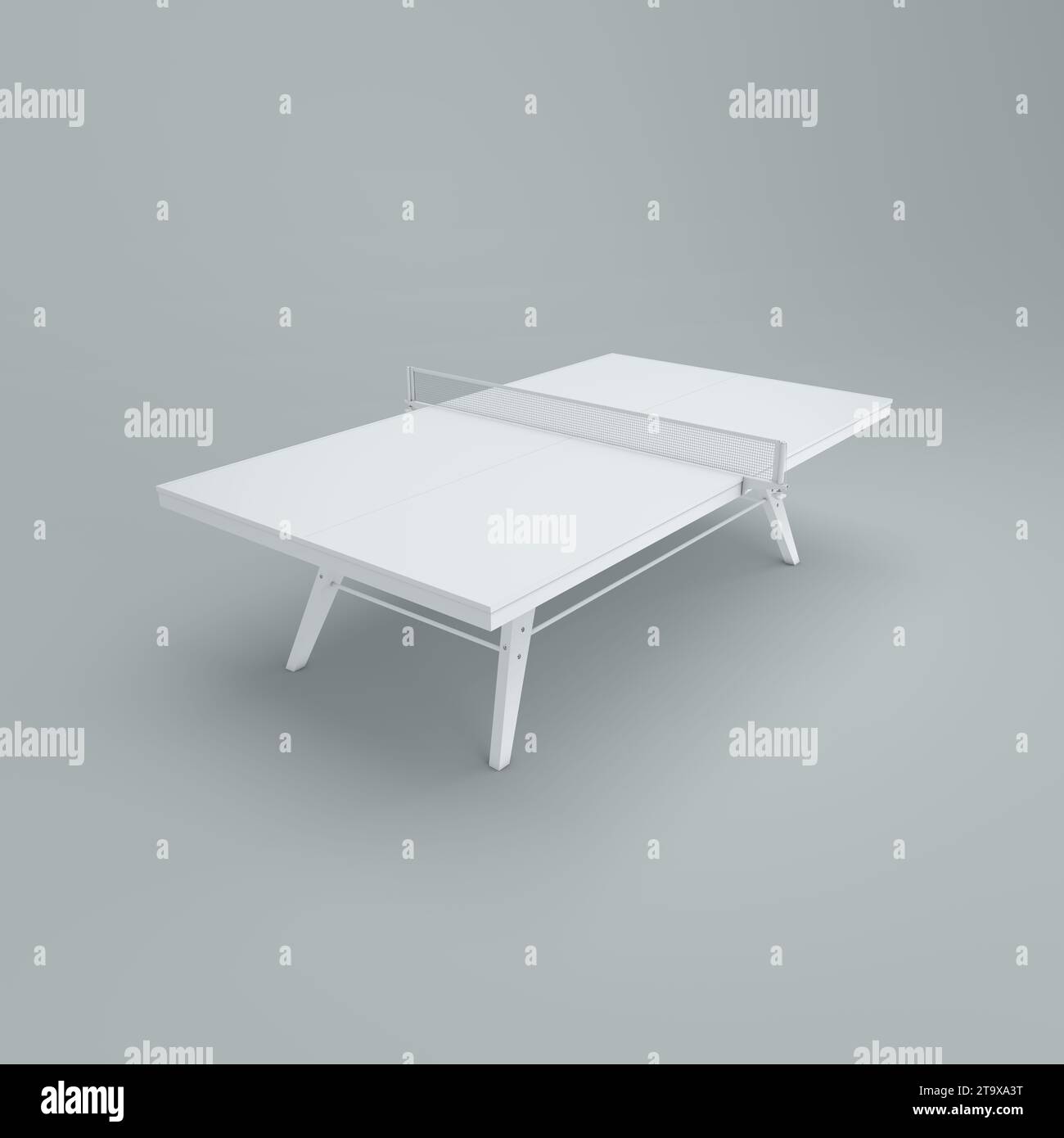 Table de tennis blanche sur un fond de studio gris. Concept minimal. Monochrome. Rendu 3D. Banque D'Images