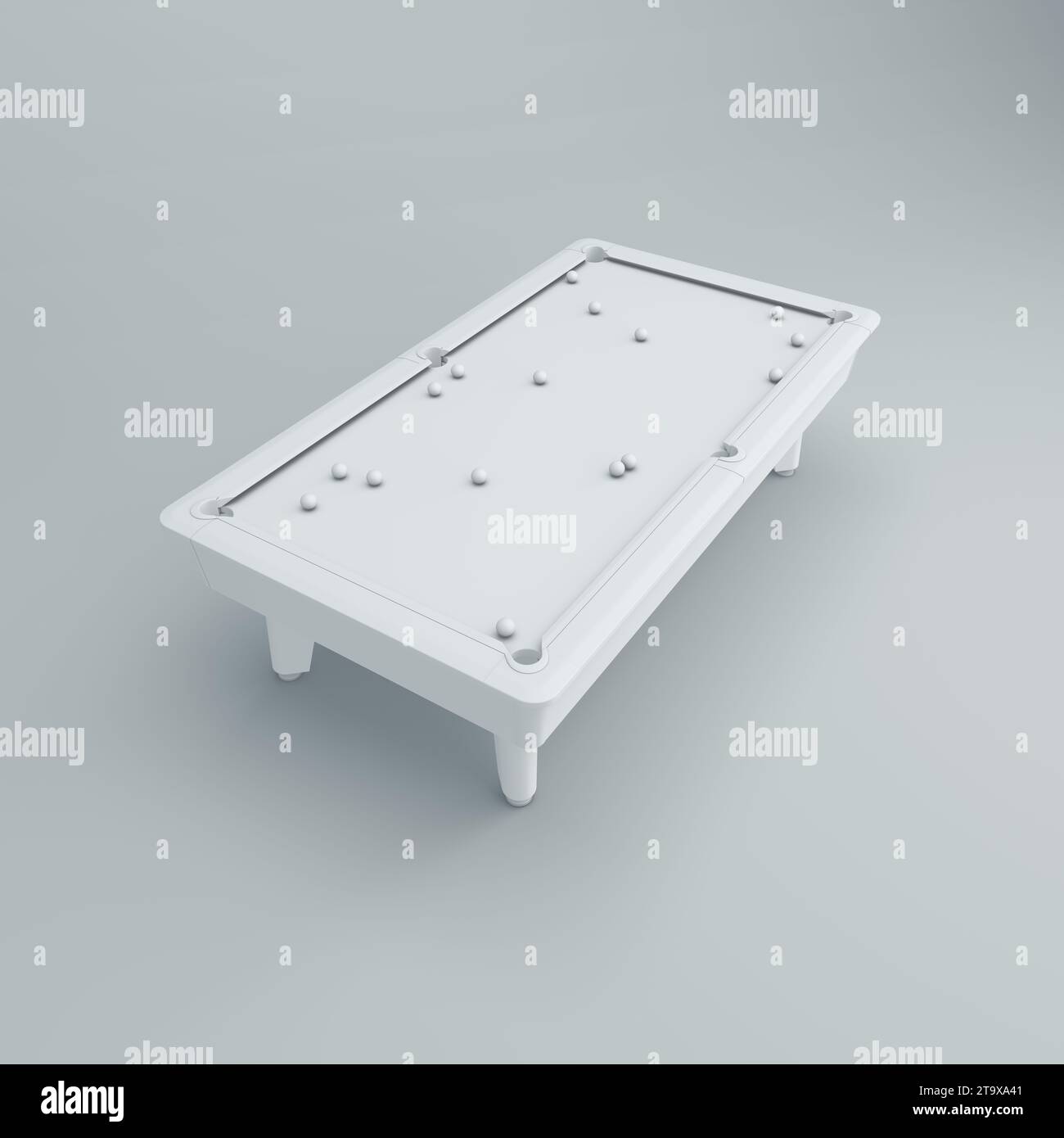 Table de billard blanc avec des boules sur un fond de studio gris. Concept minimal. Monochrome. Rendu 3D. Banque D'Images