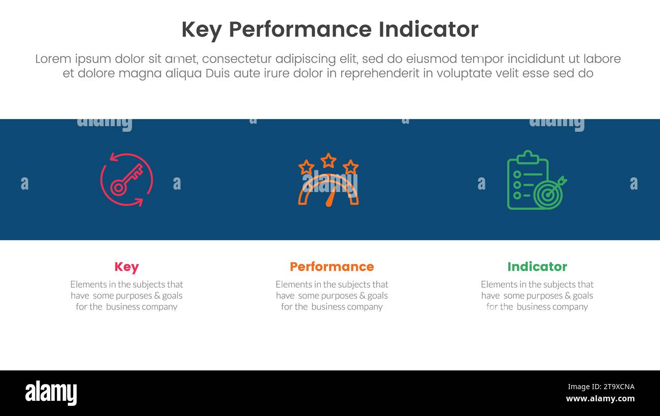 infographie d'indicateur de performance clé kpi modèle d'étape 3 points avec icône sur fond horizontal noir pour vecteur de présentation de diapositive Banque D'Images