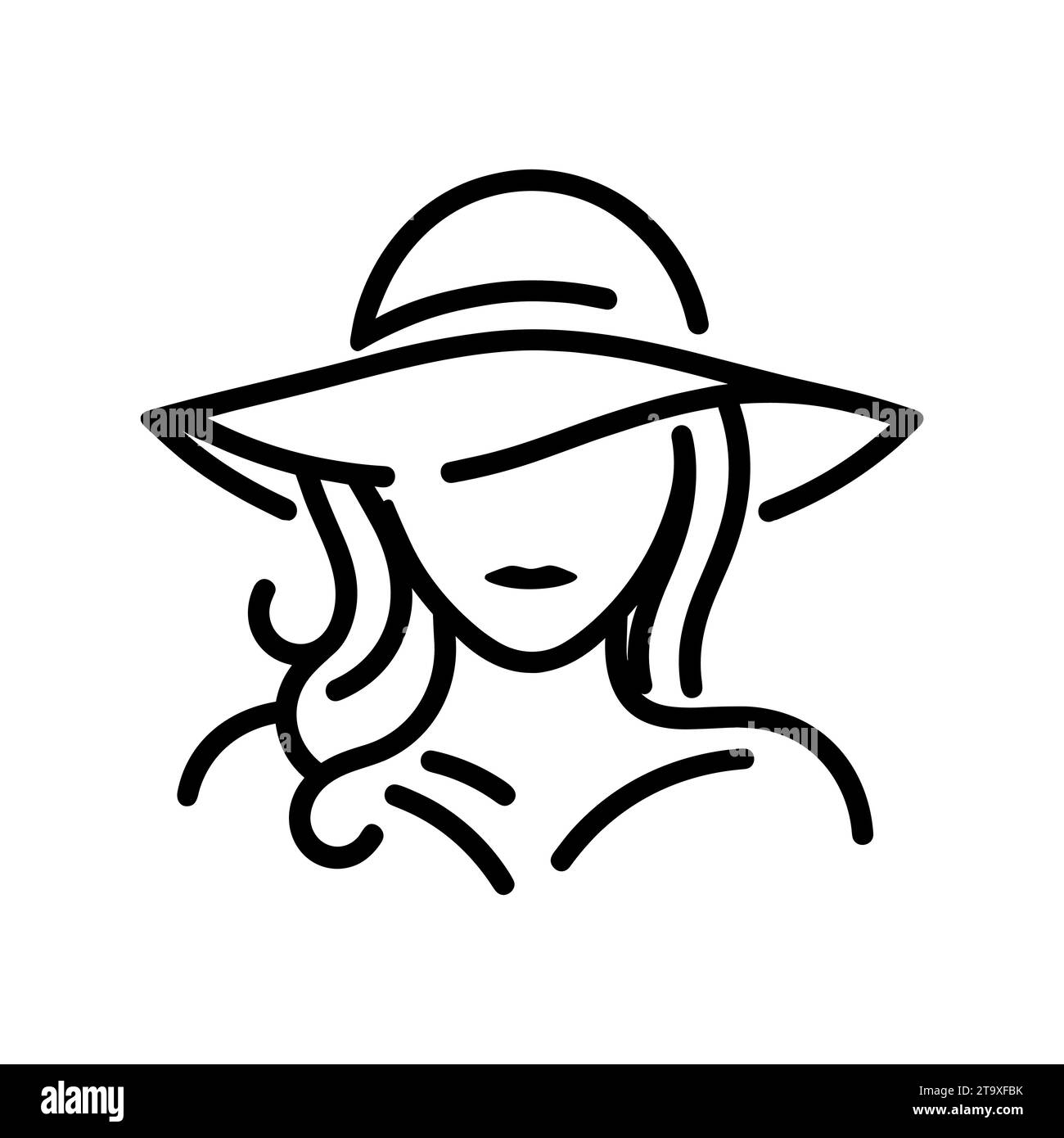 Élégant dessin au trait continu d'une femme portant un grand chapeau souple. Icône de la mode noire. Illustration vectorielle Illustration de Vecteur