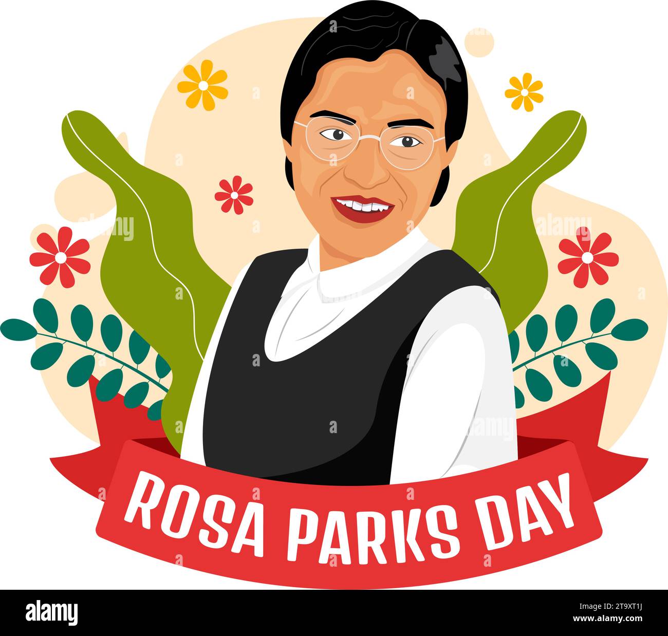 Rosa Parks Day Vector Illustration avec la première Dame des droits civiques, menottes et bus dans le fond de dessin animé plat de célébration des fêtes nationales Illustration de Vecteur