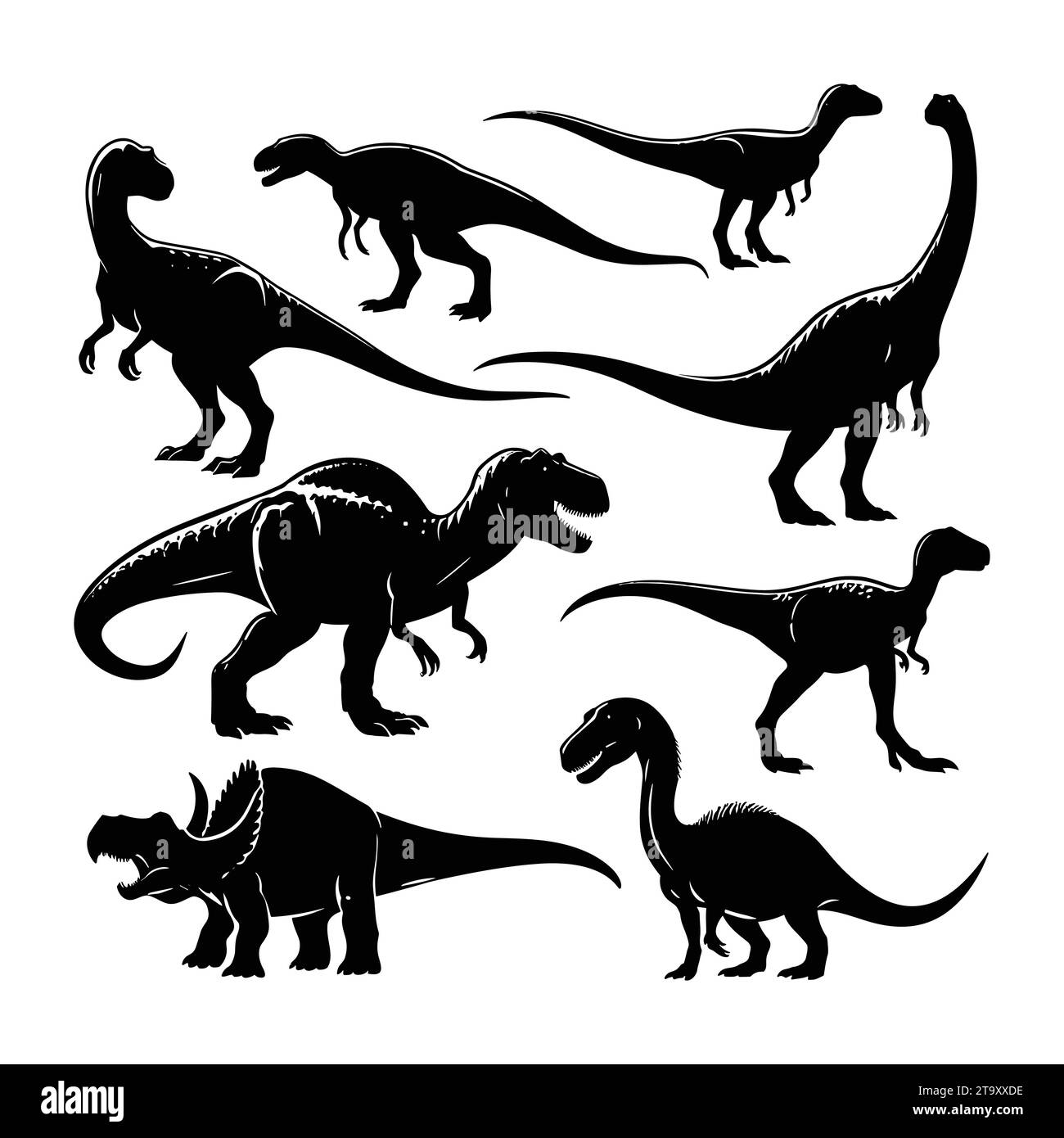 Ensemble de silhouettes de dinosaures isolés sur un fond blanc, illustration vectorielle. Illustration de Vecteur