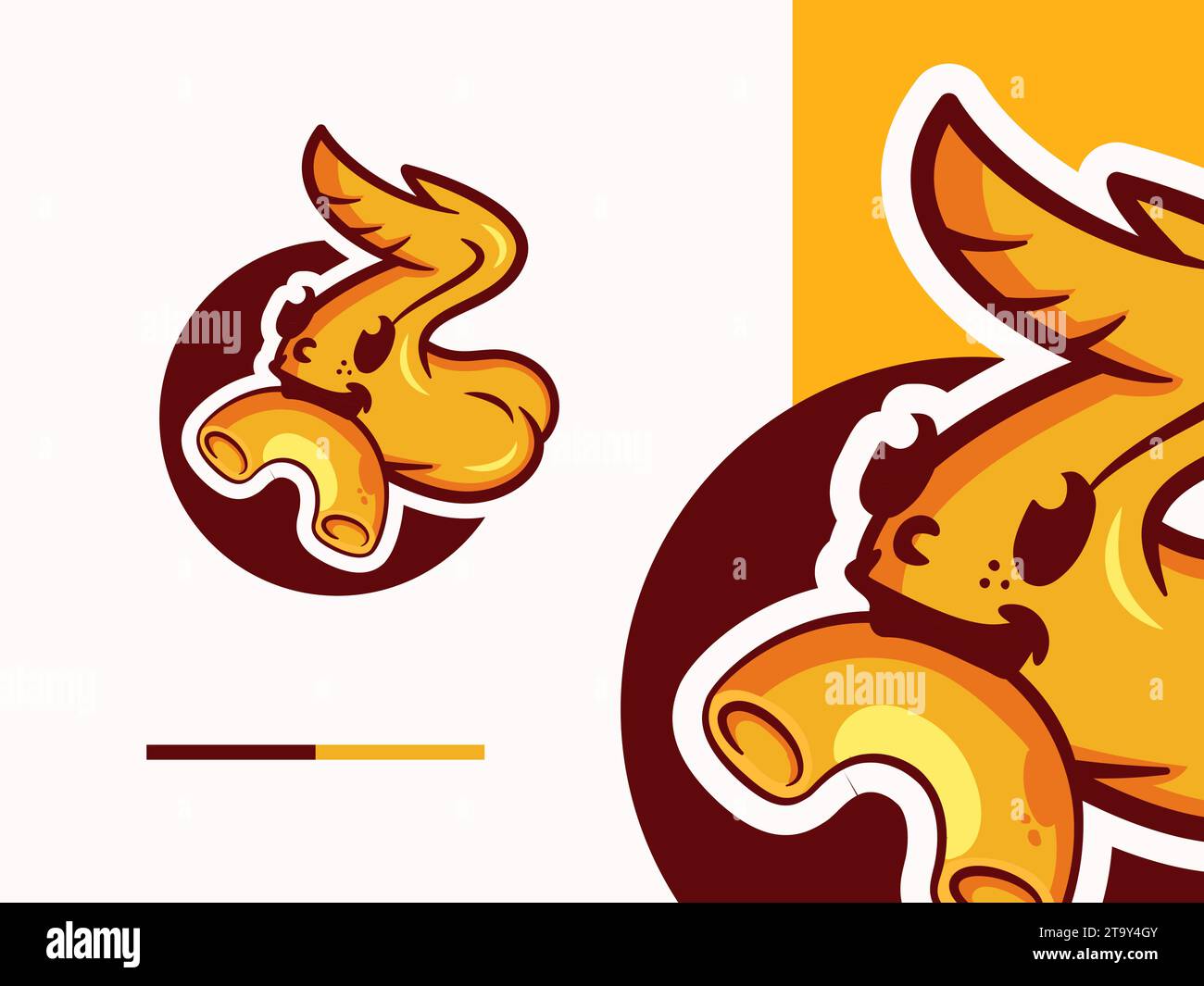 Mascotte d'aile de poulet mangeant une illustration de macaroni. conception de logo de restaurant de restauration rapide Illustration de Vecteur