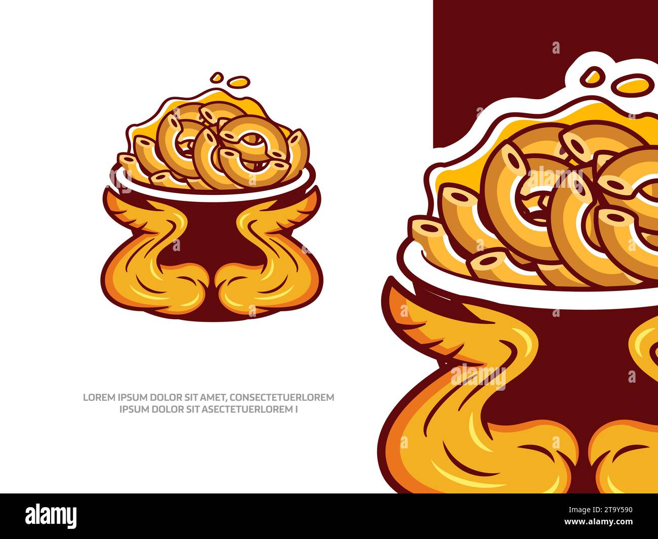Un bol de macaroni avec illustration d'ailes de poulet, modèle de logo de restauration rapide Illustration de Vecteur