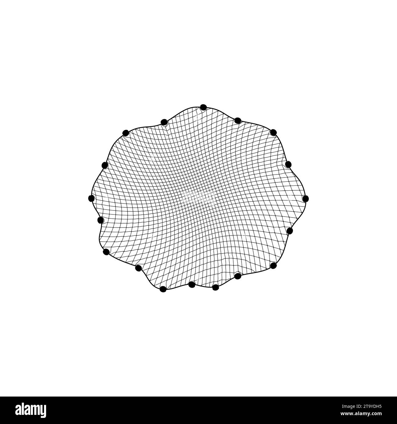 Filet à poissons, filet à poissons isolé est un outil semblable à une toile pour la capture. Maille vectorielle 3d isolée de forme arrondie avec des lests, tissée à partir de matériaux durables, elle aide les pêcheurs à transporter leurs prises aquatiques Illustration de Vecteur