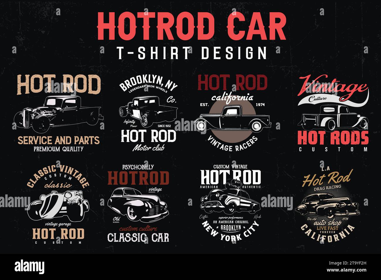 Vintage HotRod car T-shirts Designs bundle. T-shirt American Old Classic cars. Illustration de Vecteur