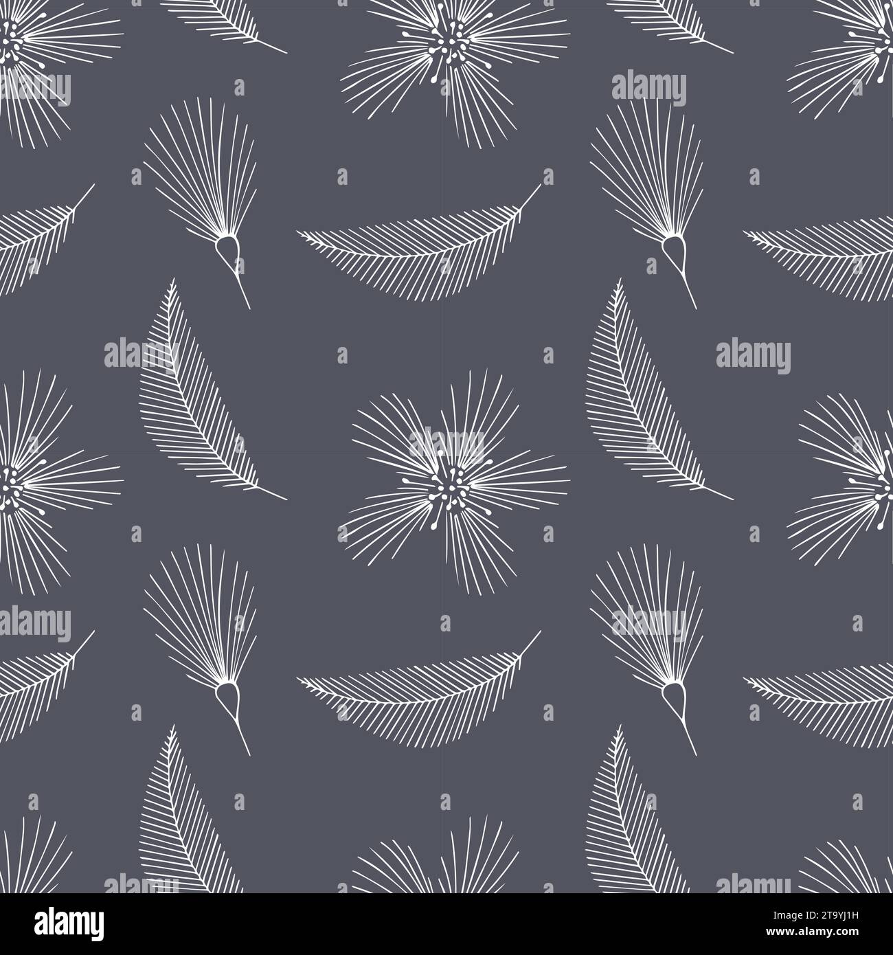 Doodle blanc fleurs et feuilles motif sans couture sur fond gris foncé, élégant fond universel, emballage, couverture, couverture. Illustration vectorielle Illustration de Vecteur
