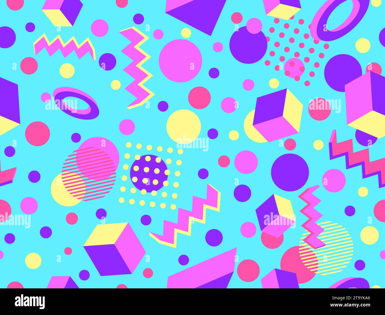 Motif Memphis sans couture avec 3D formes géométriques dans le style 80s. Motif géométrique coloré. Conception de produits promotionnels, papier d'emballage et printin Illustration de Vecteur