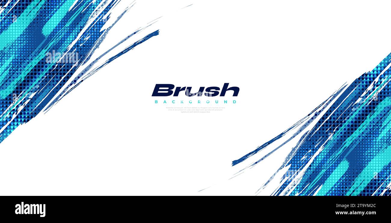Fond de pinceau bleu abstrait avec effet demi-ton. Arrière-plan sportif. Illustration du trait de pinceau pour bannière ou affiche Illustration de Vecteur