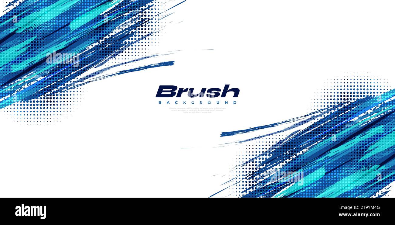 Fond de pinceau bleu abstrait avec effet demi-ton. Arrière-plan sportif. Illustration du trait de pinceau pour bannière ou affiche Illustration de Vecteur
