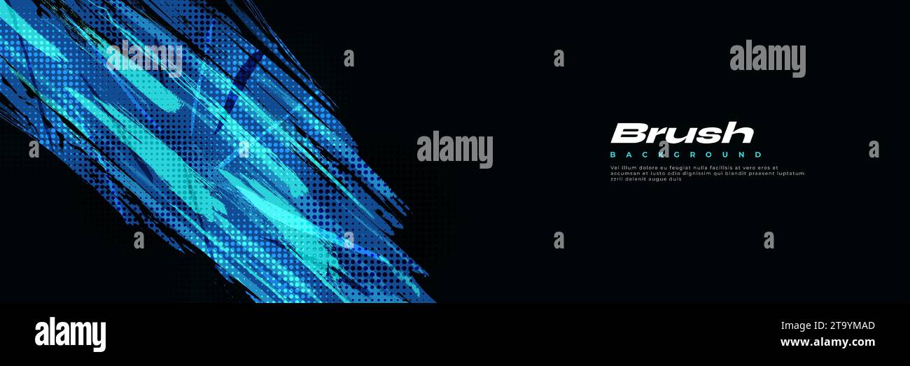 Fond de pinceau bleu abstrait avec effet demi-ton. Arrière-plan sportif. Illustration du trait de pinceau pour bannière ou affiche Illustration de Vecteur