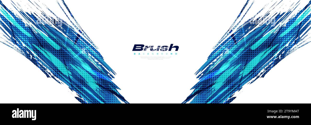 Fond de pinceau bleu abstrait avec effet demi-ton. Arrière-plan sportif. Illustration du trait de pinceau pour bannière ou affiche Illustration de Vecteur