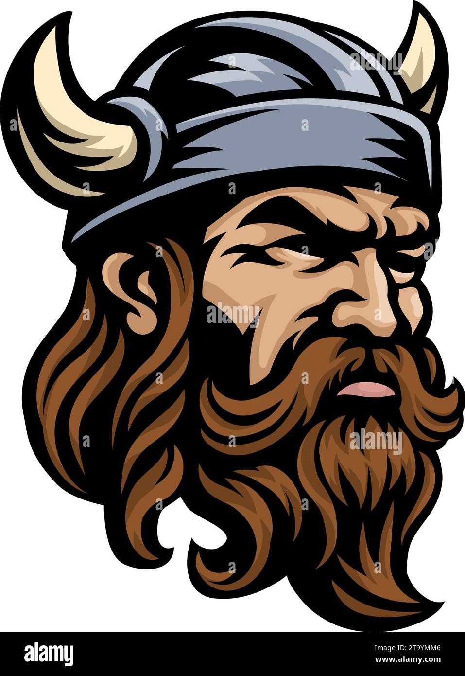 Tête de guerrier Viking dans casque Mascot face Man Illustration de Vecteur