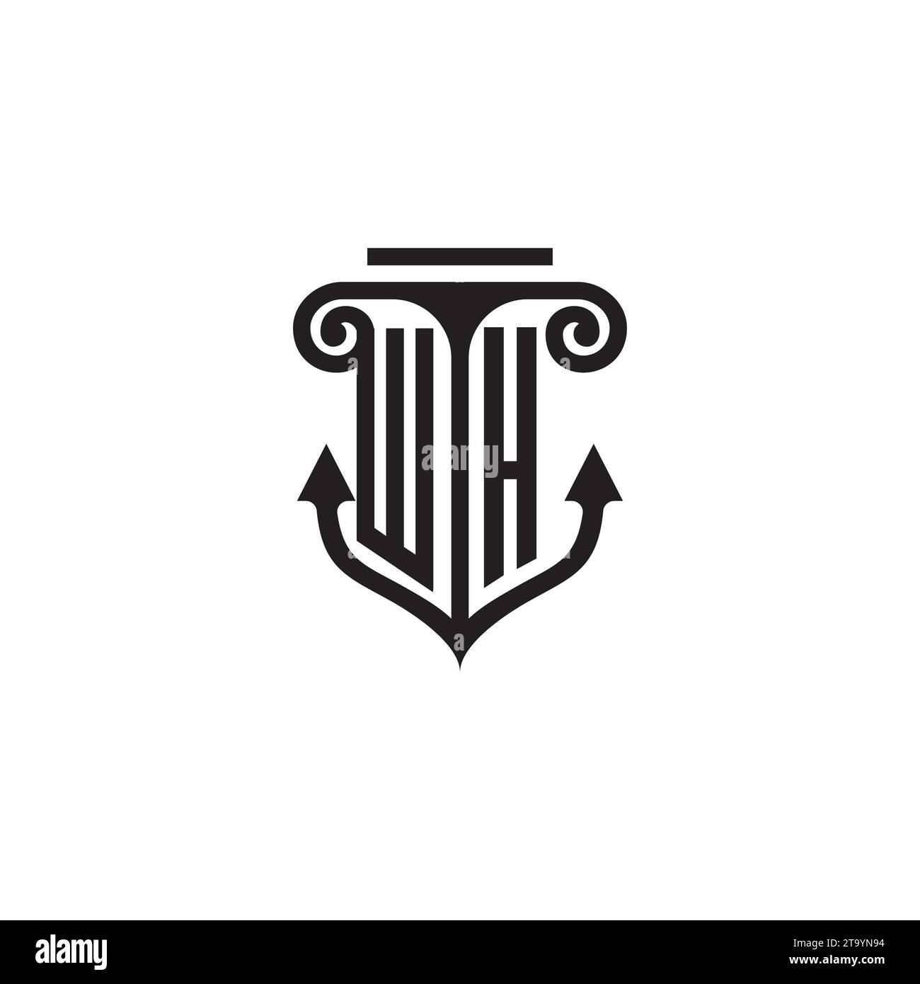 Logo de concept de combinaison de pilier et d'ancre WH dans un design de haute qualité Illustration de Vecteur