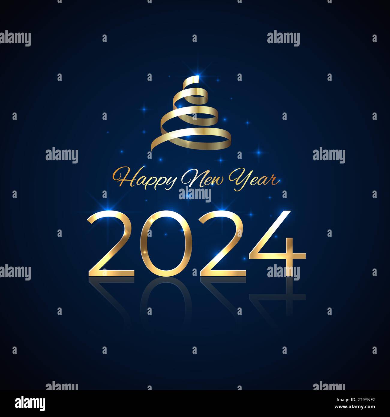 2024, 24 bonne année. Or brillant 2024 avec sapin de Noël. Design du nouvel an pour invitation 