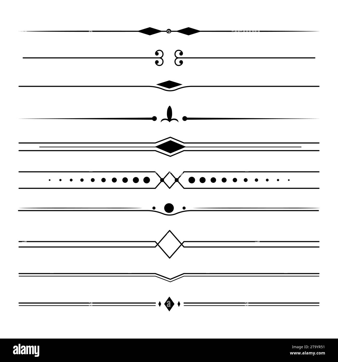 Jeu de déviateurs de texte, séparateurs minimums de lignes, bordures élégantes de doodlle, éléments décoratifs isolés sur fond blanc. Illustration vectorielle Illustration de Vecteur